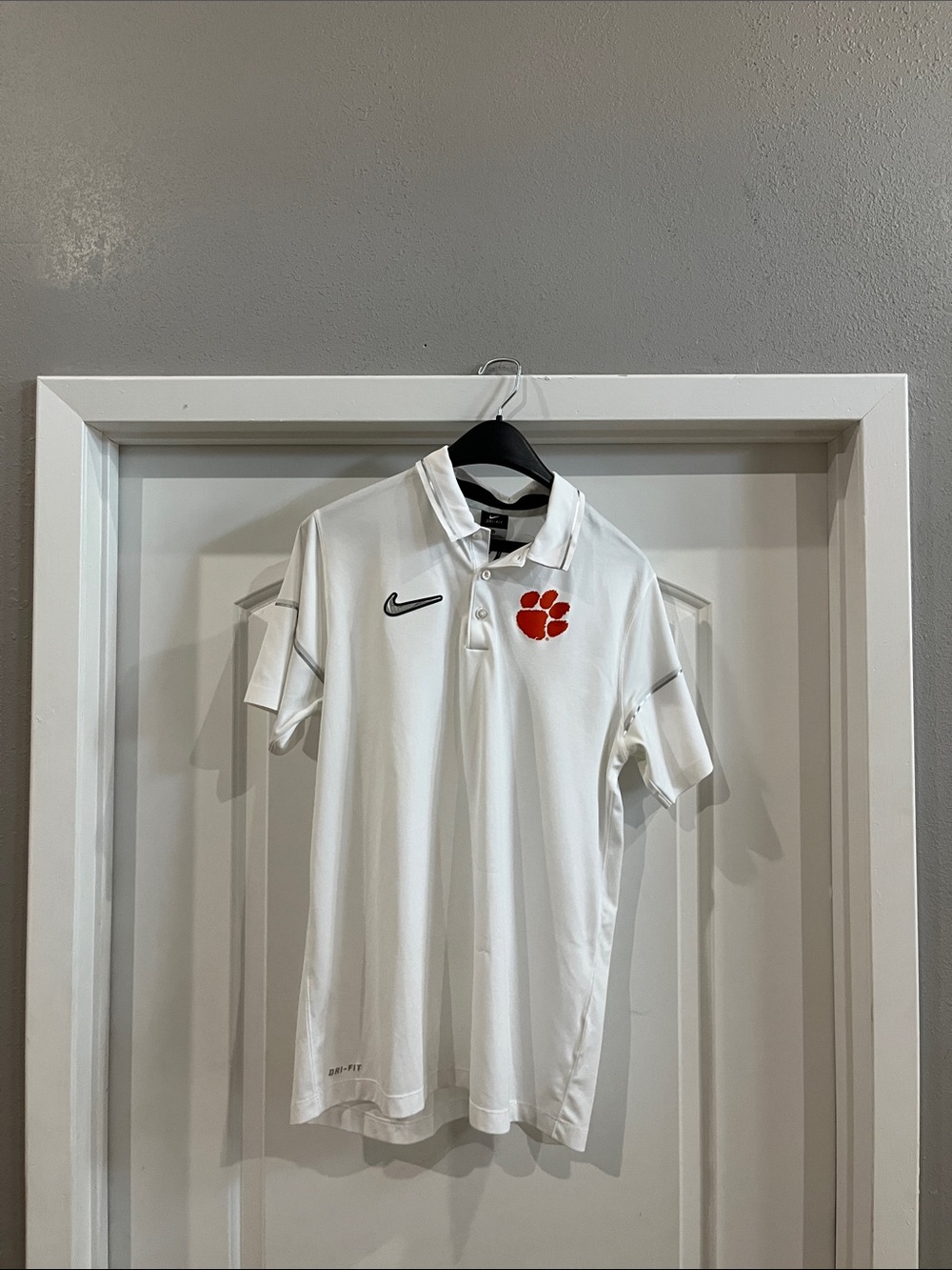 Nike White Men’s Polo with Red Paw Crest